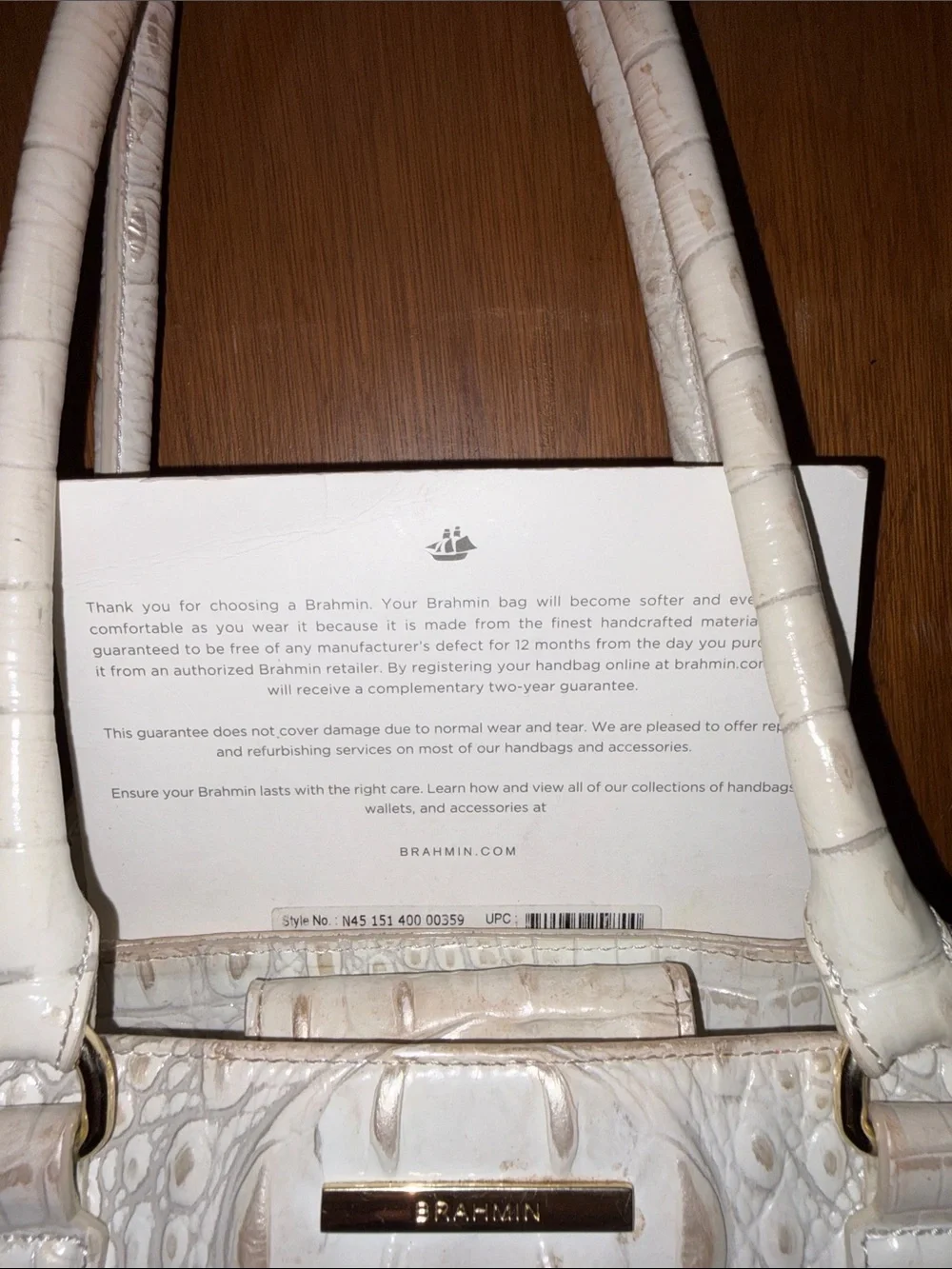 Brahmin Cream Croc-Embossed Leather Satchel